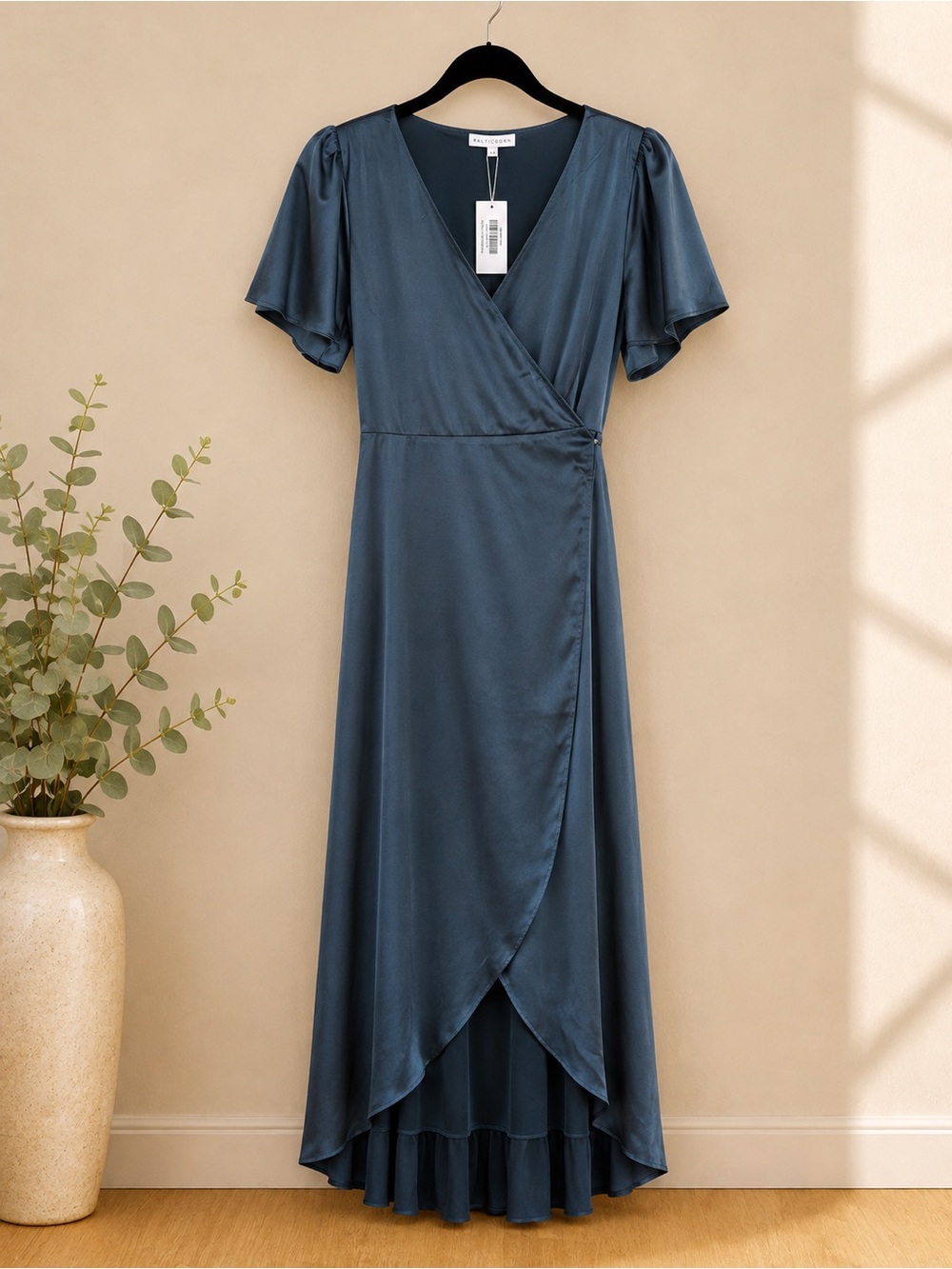 Baltic Born Slate Blue High-Low Wrap Maxi Dress